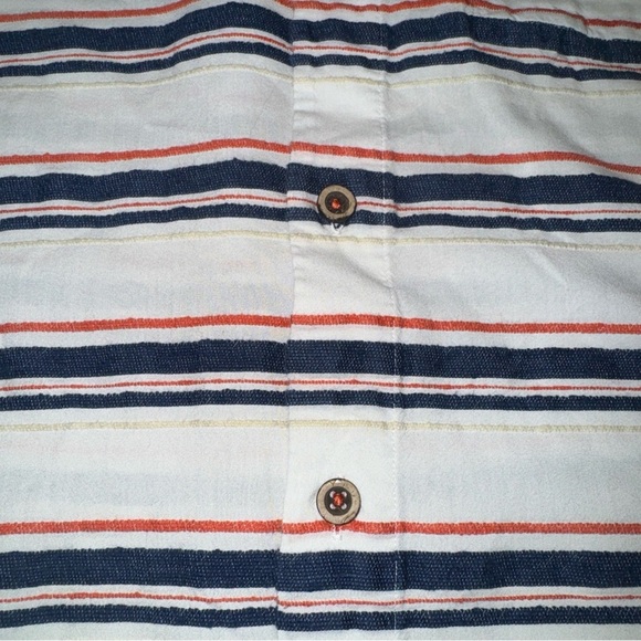 ORVIS White Textured Blue Orange Striped Short Sleeve Button Up Shirt Mens L - Picture 4 of 11